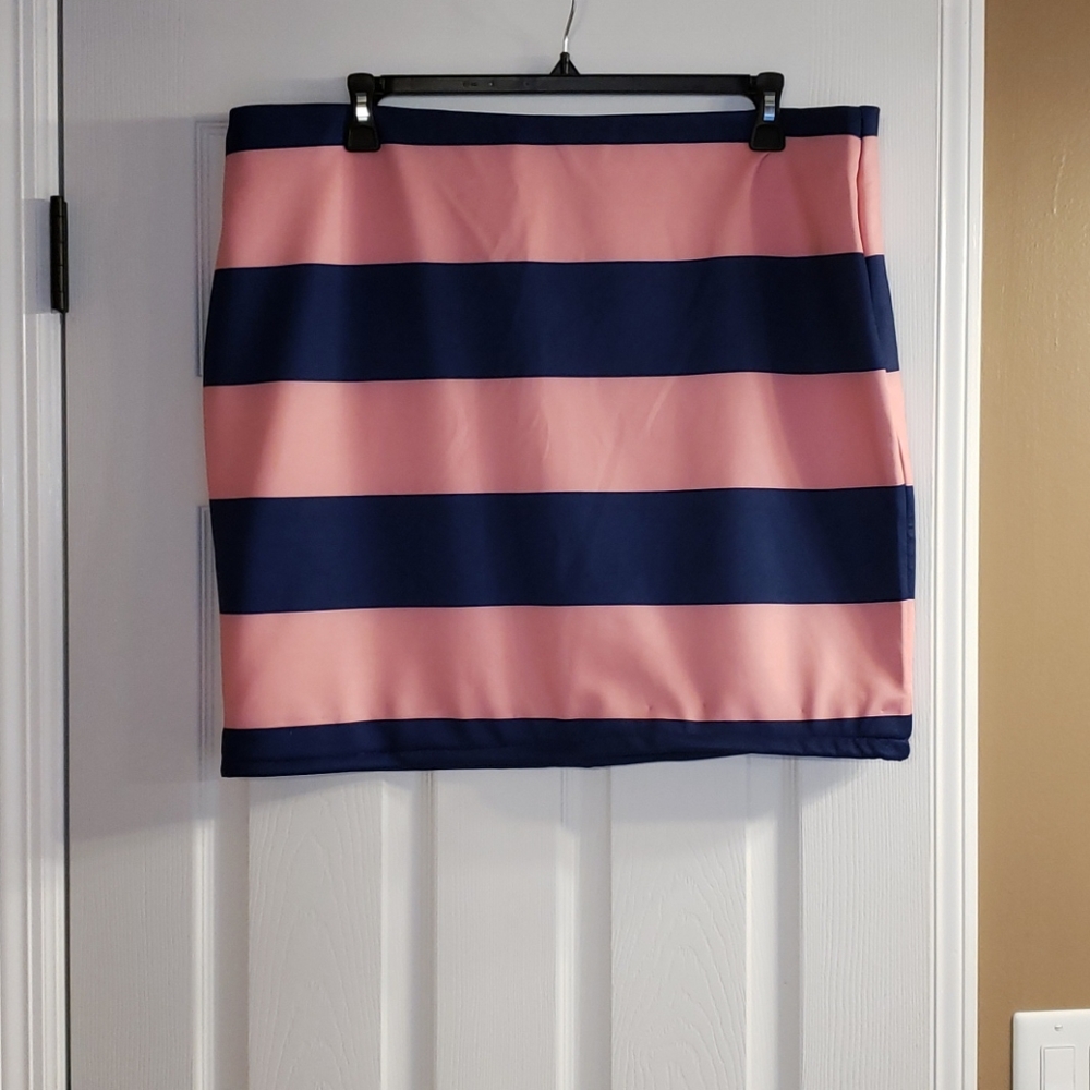 Eloquii neoprene blue & pink striped skirt sz 20